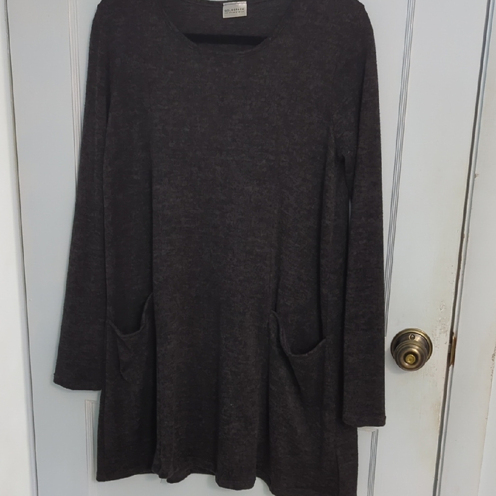 Goldspark Sz M Grey Long Sleeve Dress with Two Large Pockets